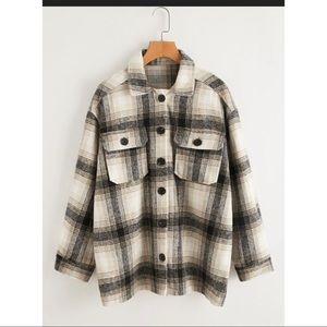 Shein Oversized Plaid Front Pocket Plaid Shacket